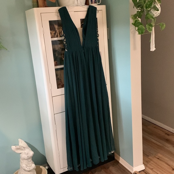 Azazie sz 8 bridal formal gown nwt Blaine style pine color BEAUTIFUL! - Picture 3 of 11